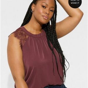 Torrid Studio Crepe De Chine Lace Trim Blouse